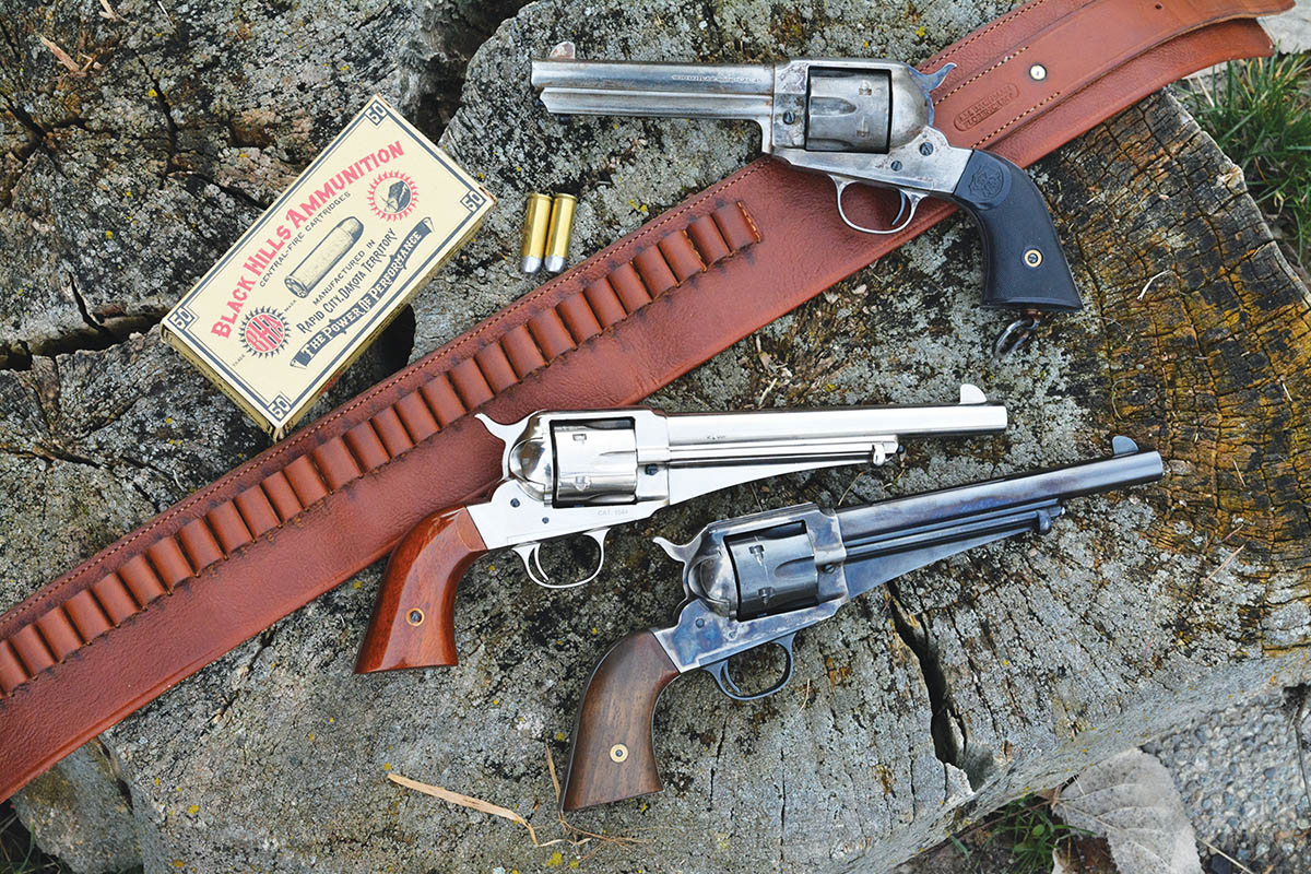 Uberti offers the 1875 and 1890 Outlaw Model (Remington replicas) in nickel and blue finishes and in popular calibers.